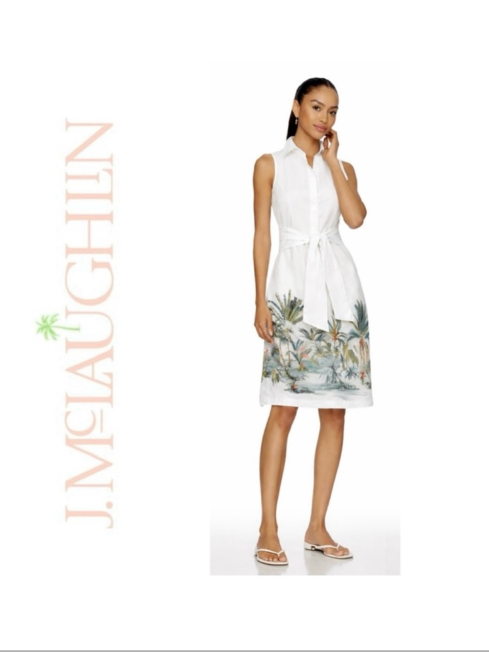 NWT J. McLaughlin Suvi Button-Front Tie-Waist Shirt Dress Tropical Print